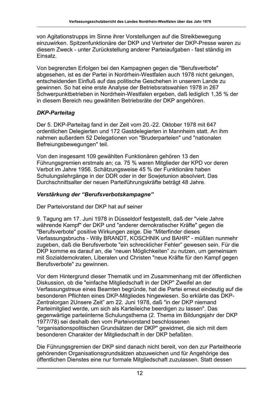 Seite 12 des Verfassungsschutzbericht 1978 Nordrhein-Westfalen