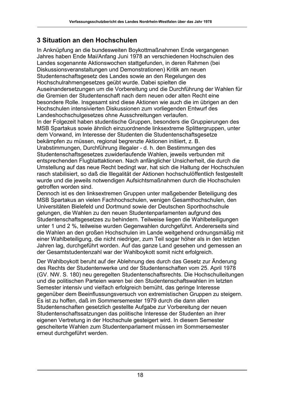 Seite 18 des Verfassungsschutzbericht 1978 Nordrhein-Westfalen