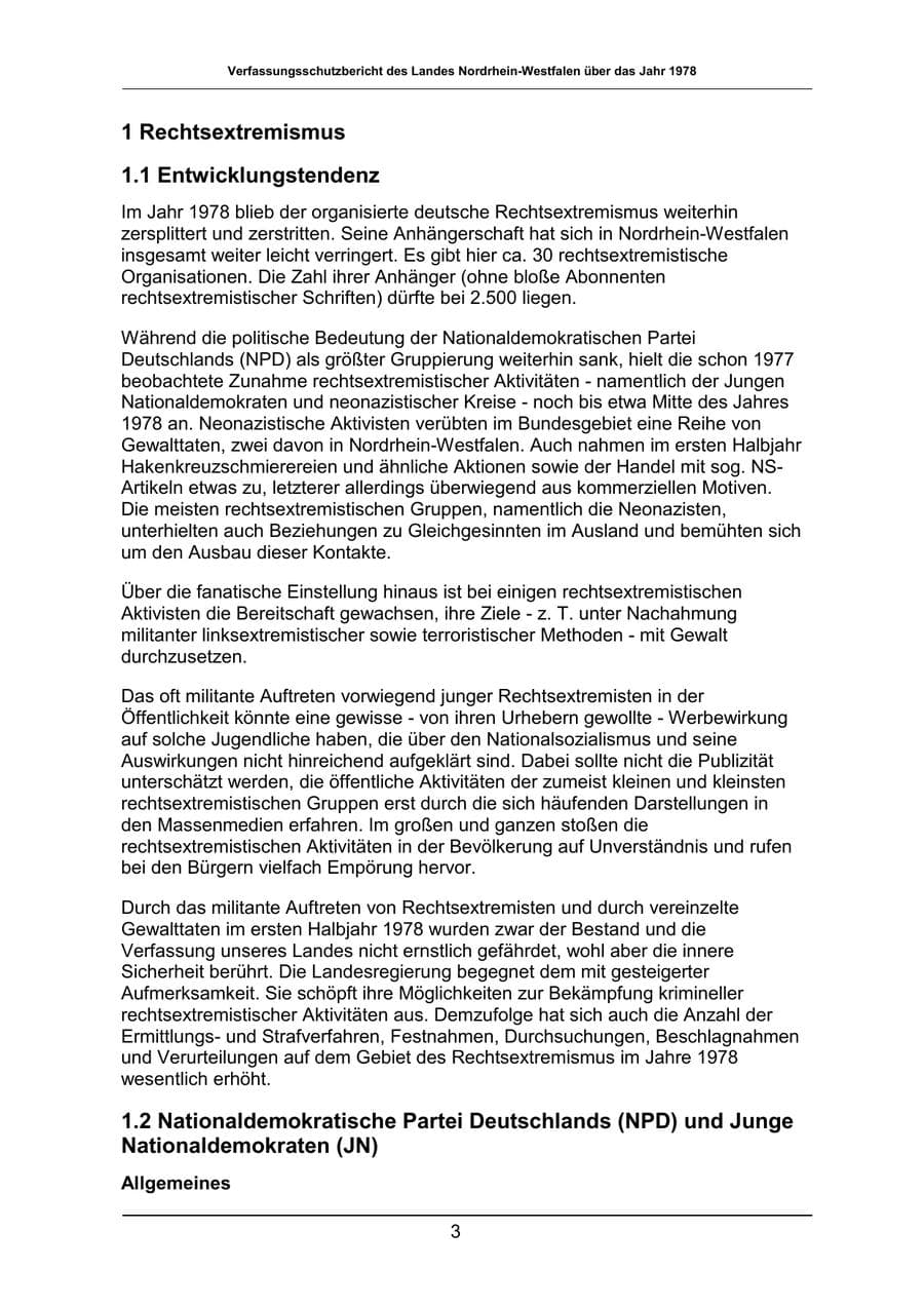Seite 3 des Verfassungsschutzbericht 1978 Nordrhein-Westfalen