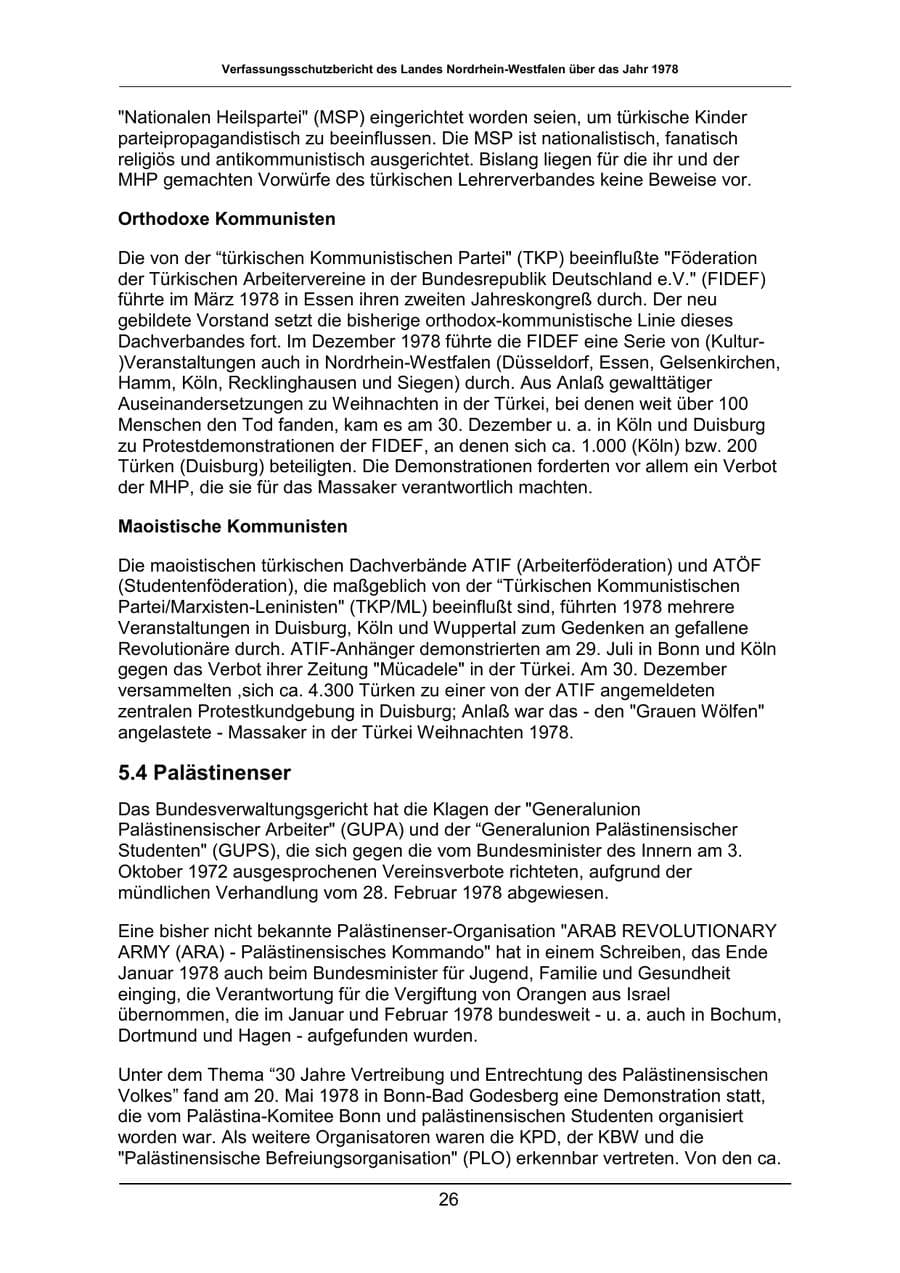 Seite 26 des Verfassungsschutzbericht 1978 Nordrhein-Westfalen