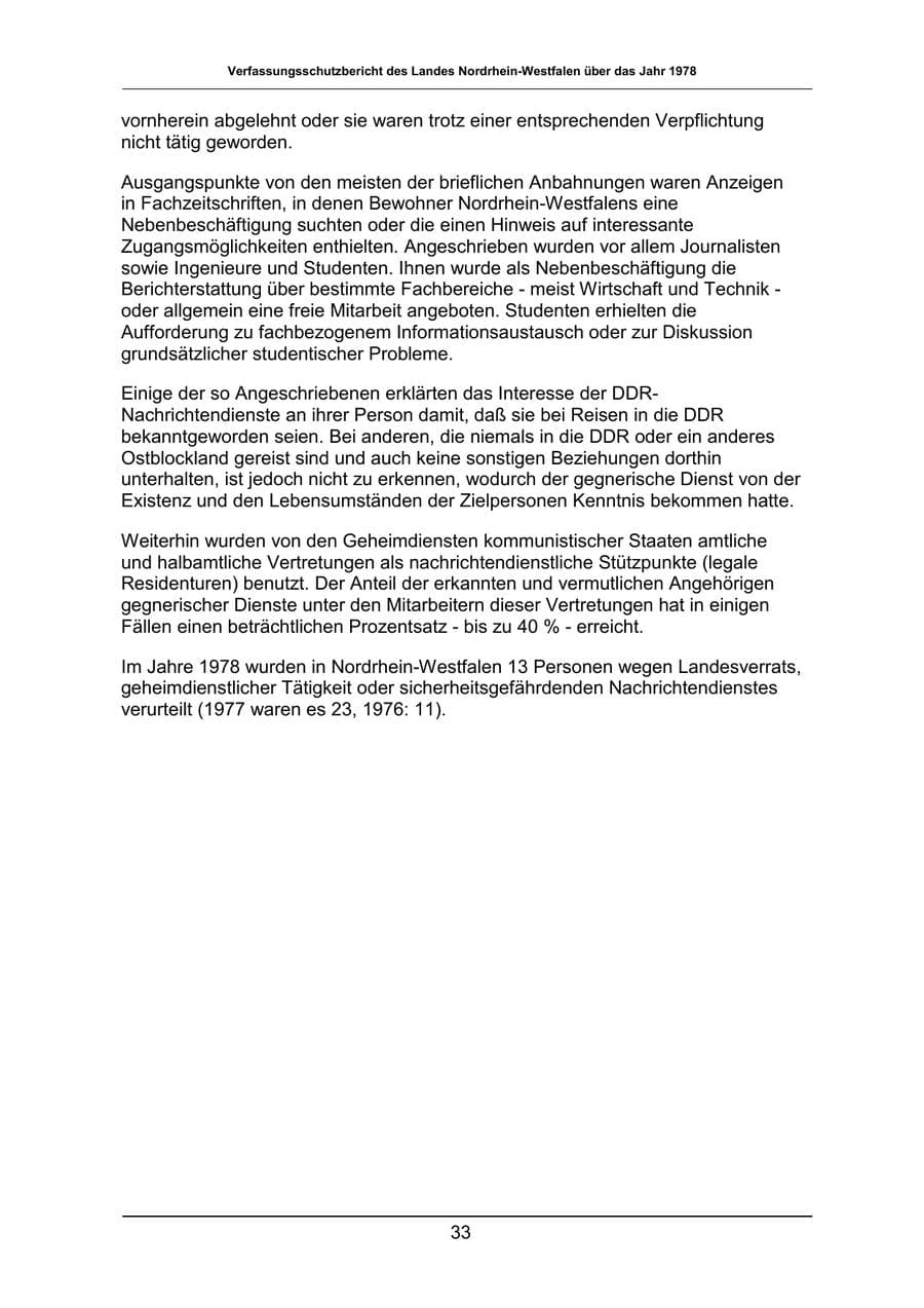 Seite 33 des Verfassungsschutzbericht 1978 Nordrhein-Westfalen