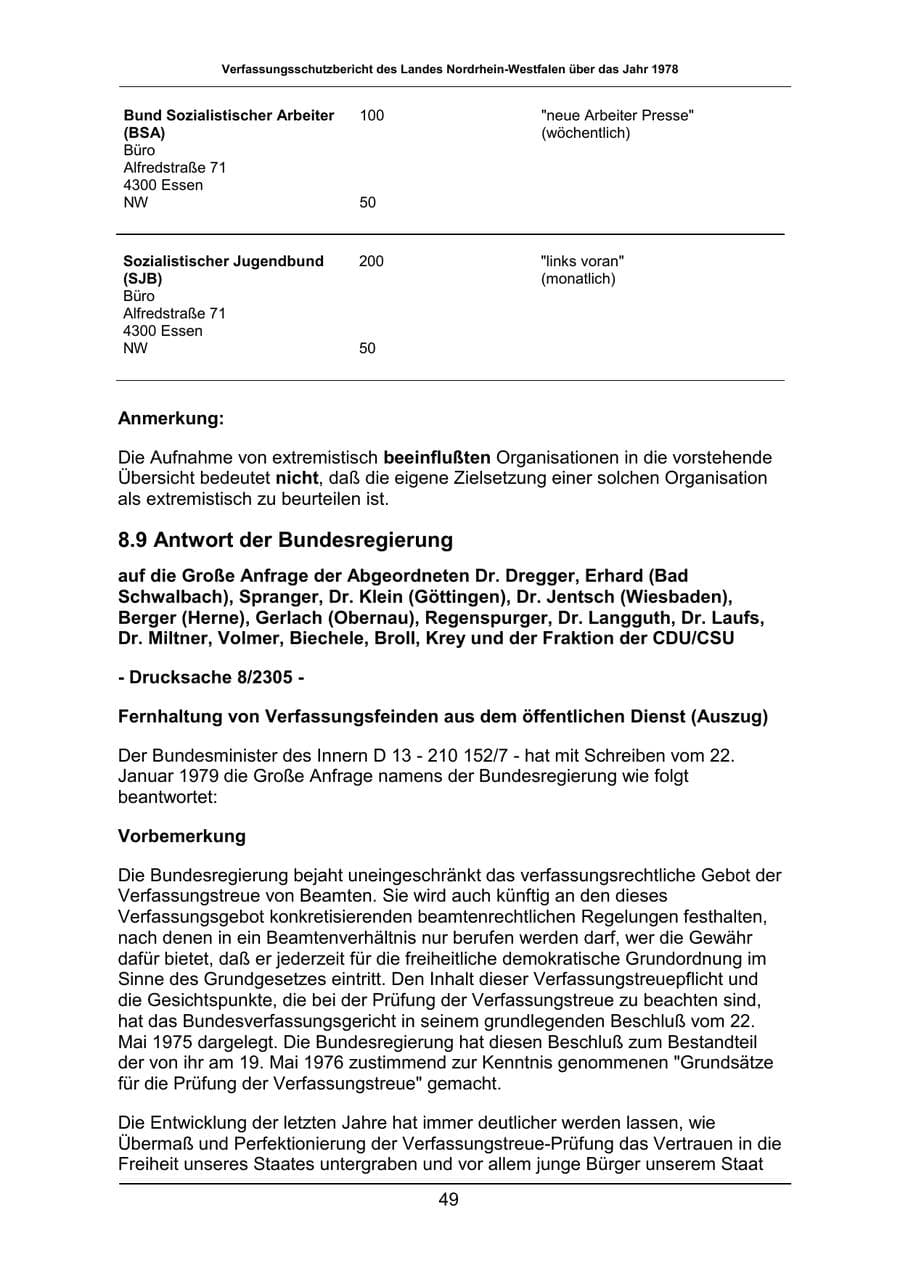 Seite 49 des Verfassungsschutzbericht 1978 Nordrhein-Westfalen