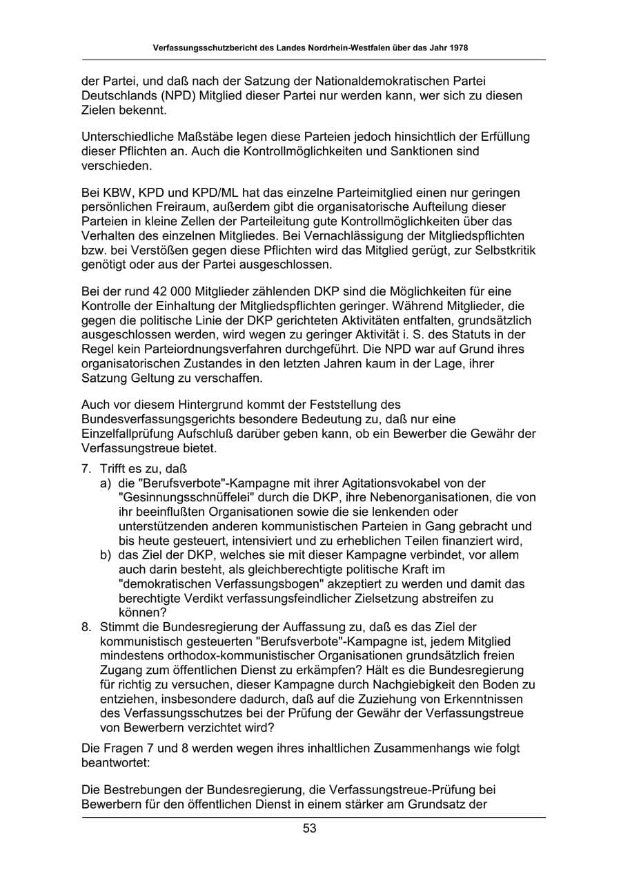 Seite 53 des Verfassungsschutzbericht 1978 Nordrhein-Westfalen