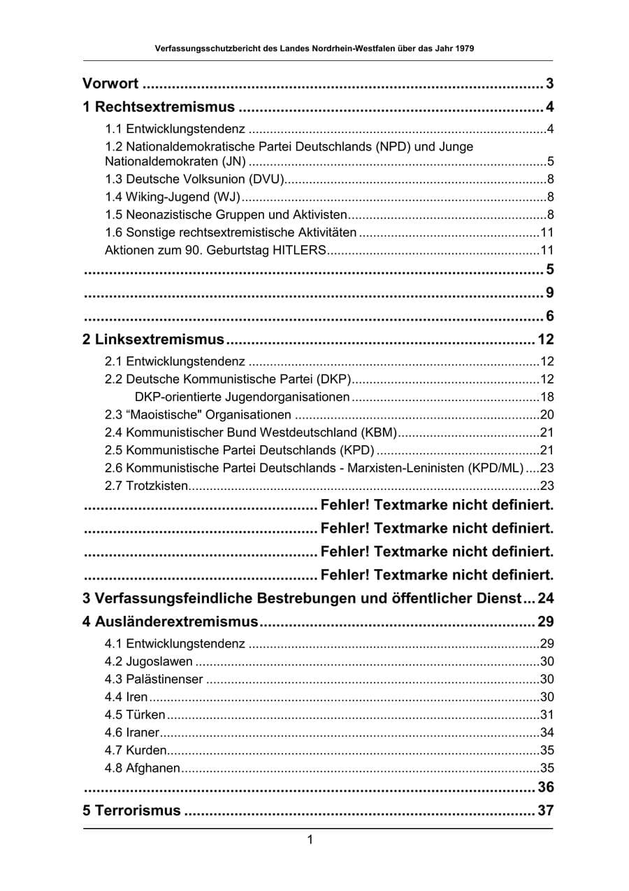 Seite 1 des Verfassungsschutzbericht 1979 Nordrhein-Westfalen