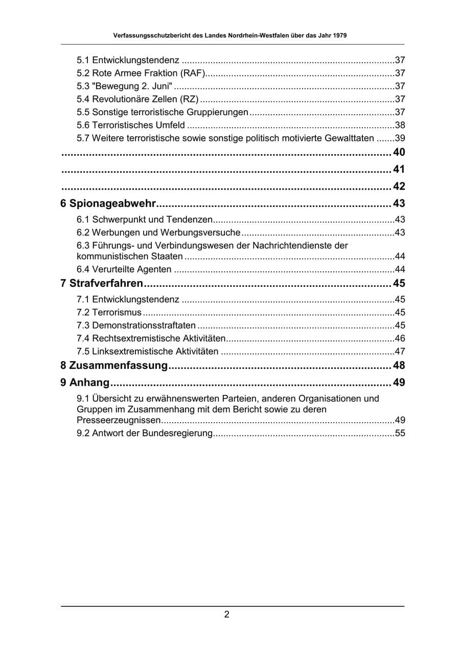 Seite 2 des Verfassungsschutzbericht 1979 Nordrhein-Westfalen
