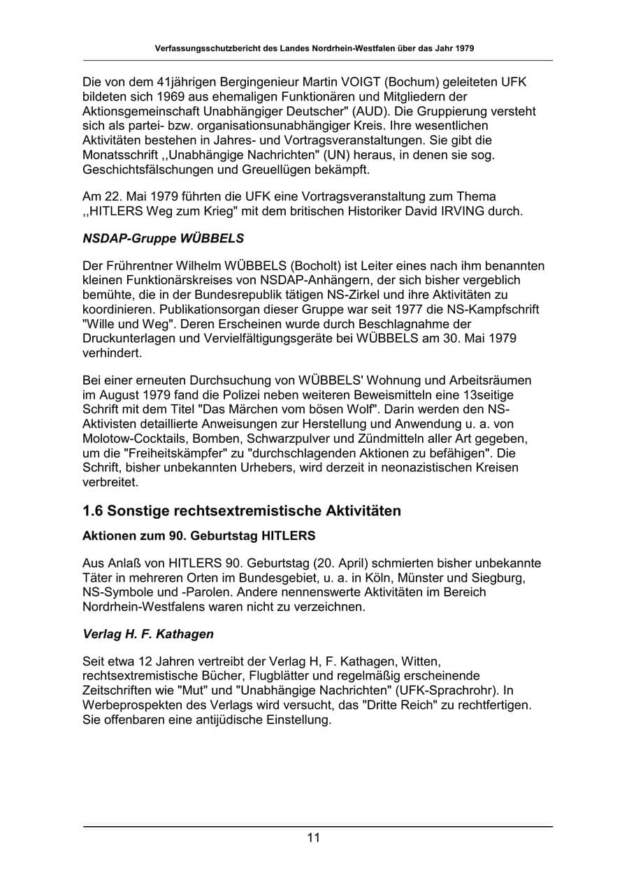 Seite 11 des Verfassungsschutzbericht 1979 Nordrhein-Westfalen