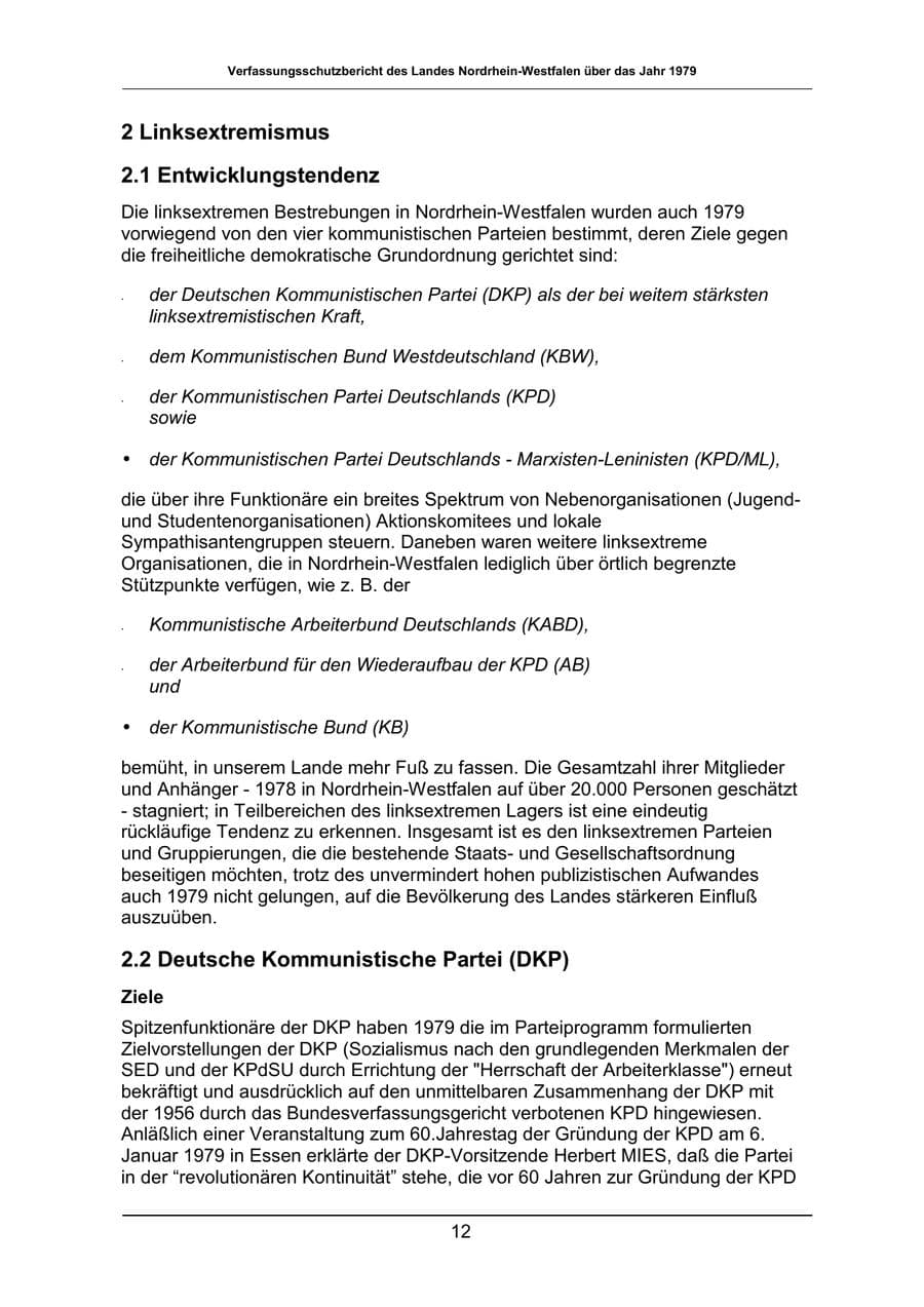 Seite 12 des Verfassungsschutzbericht 1979 Nordrhein-Westfalen