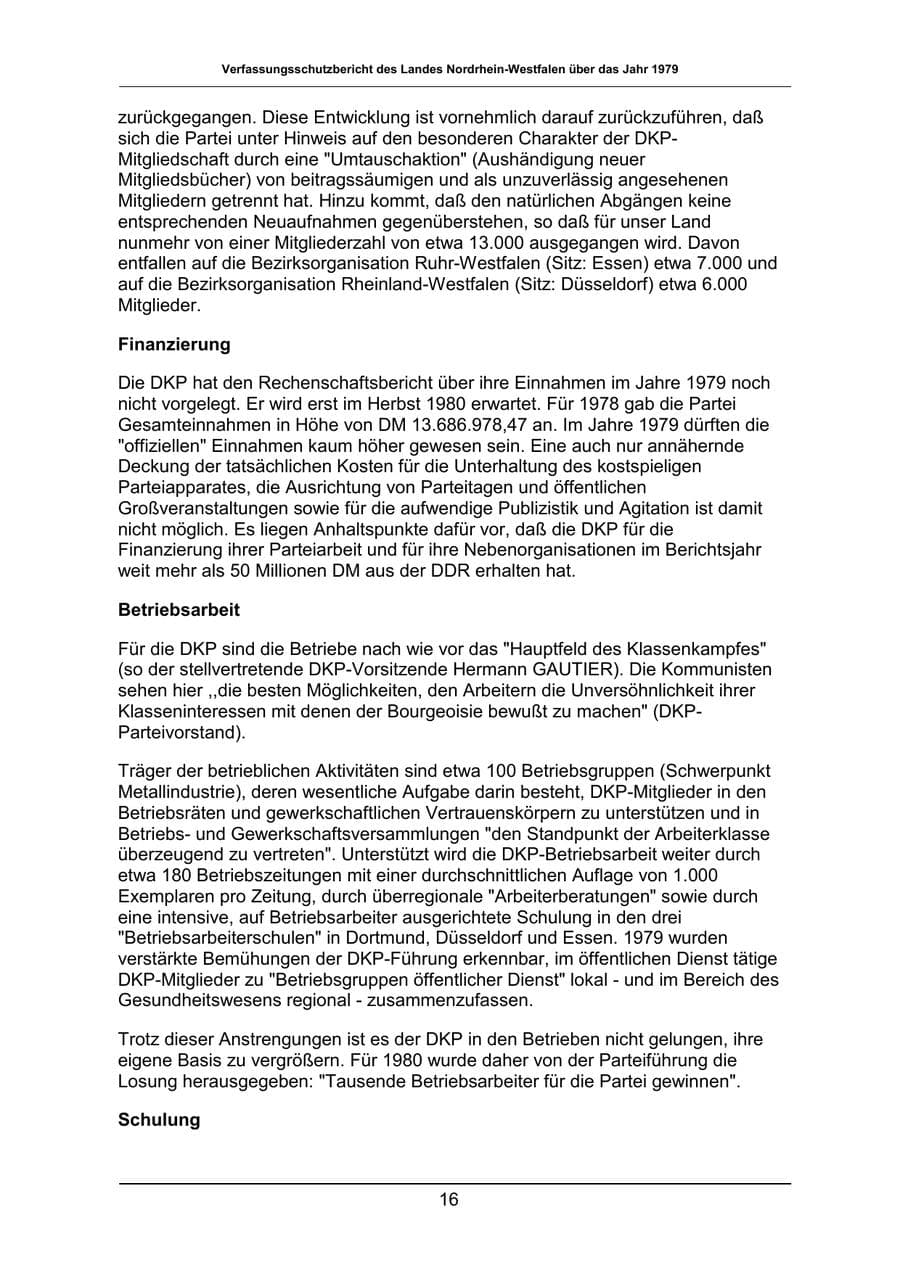 Seite 16 des Verfassungsschutzbericht 1979 Nordrhein-Westfalen