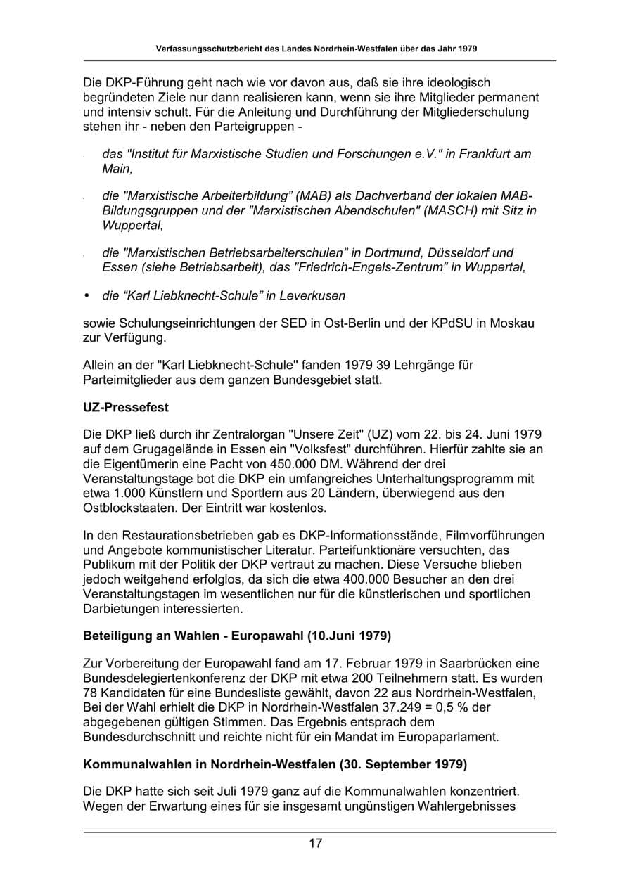 Seite 17 des Verfassungsschutzbericht 1979 Nordrhein-Westfalen
