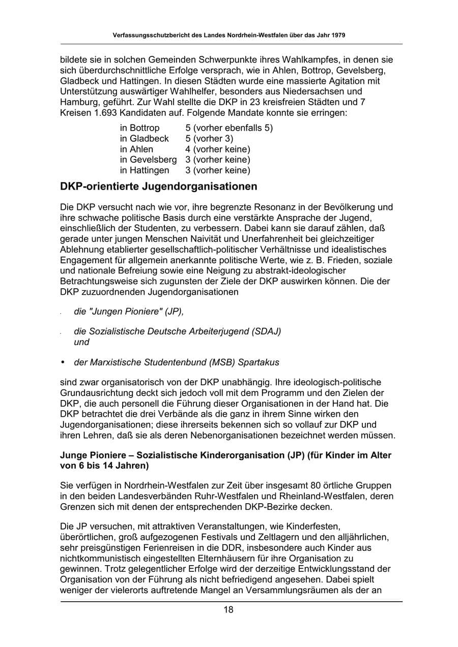 Seite 18 des Verfassungsschutzbericht 1979 Nordrhein-Westfalen