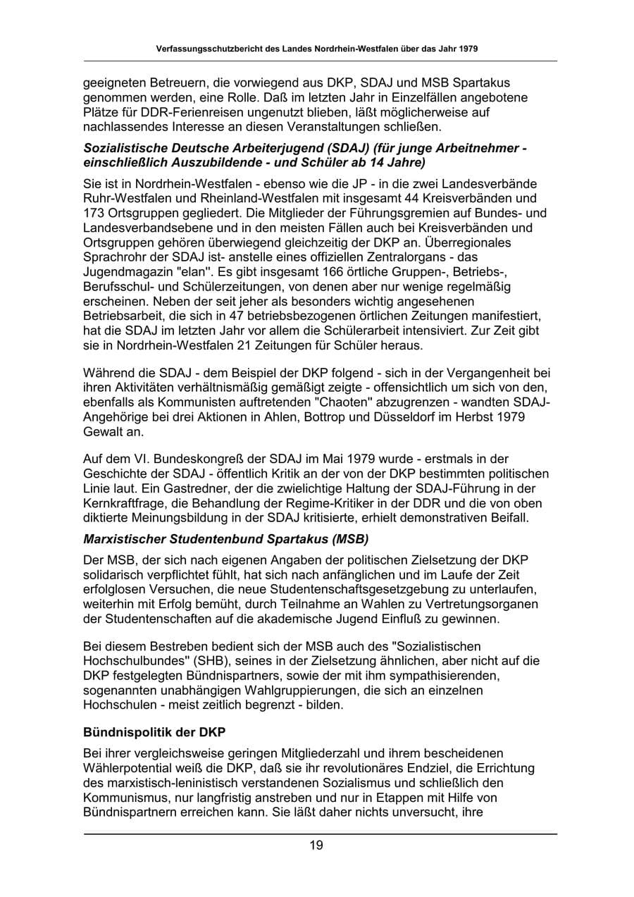Seite 19 des Verfassungsschutzbericht 1979 Nordrhein-Westfalen