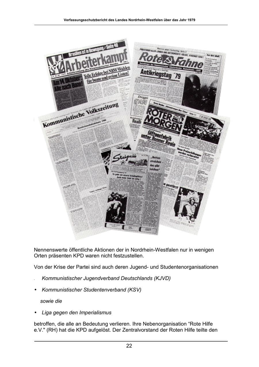 Seite 22 des Verfassungsschutzbericht 1979 Nordrhein-Westfalen