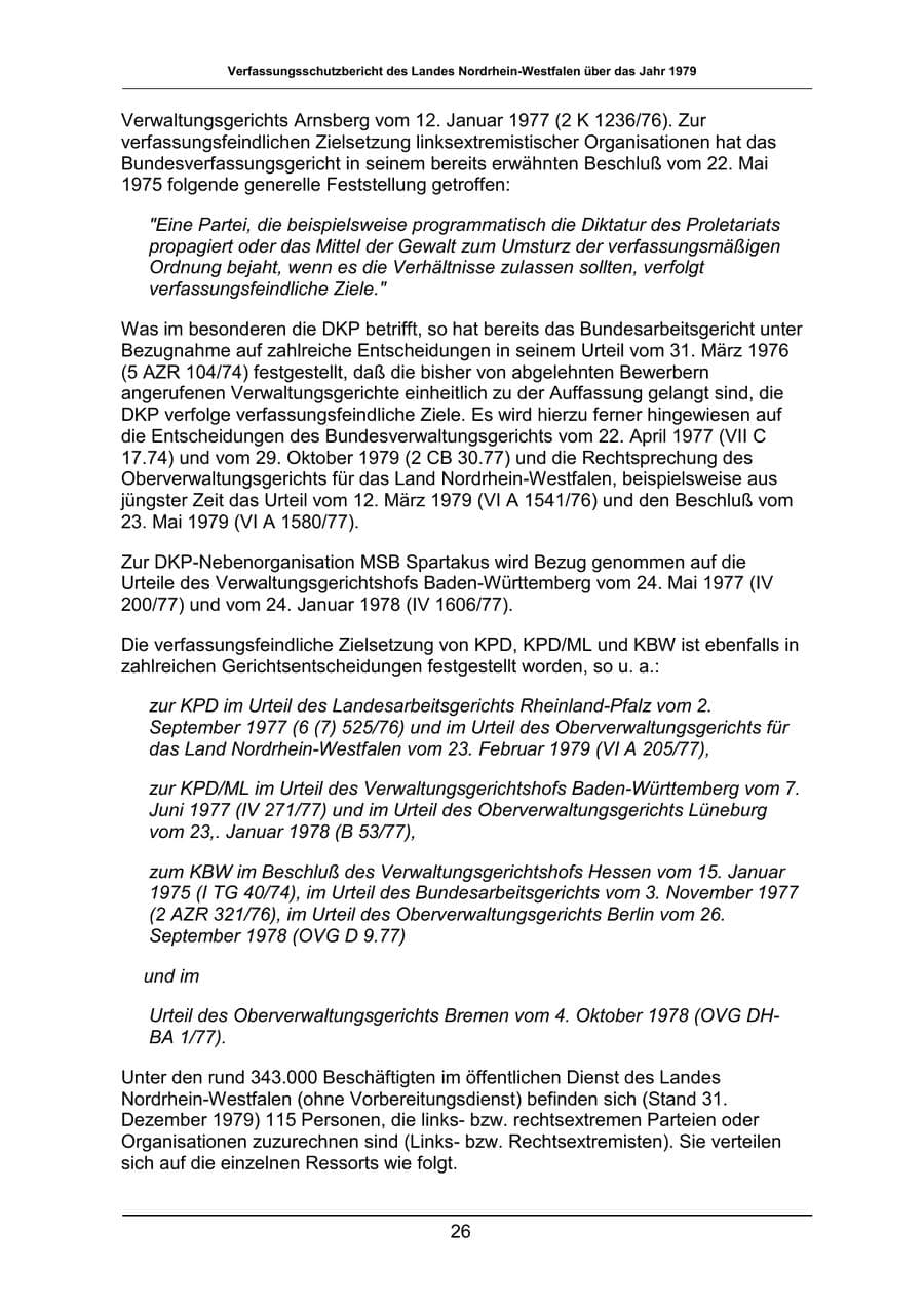 Seite 26 des Verfassungsschutzbericht 1979 Nordrhein-Westfalen