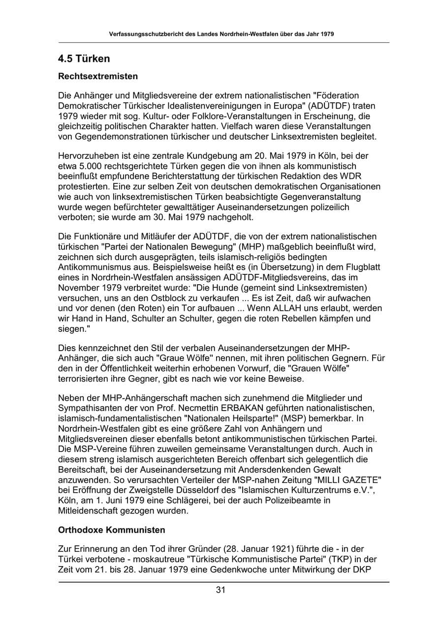 Seite 31 des Verfassungsschutzbericht 1979 Nordrhein-Westfalen