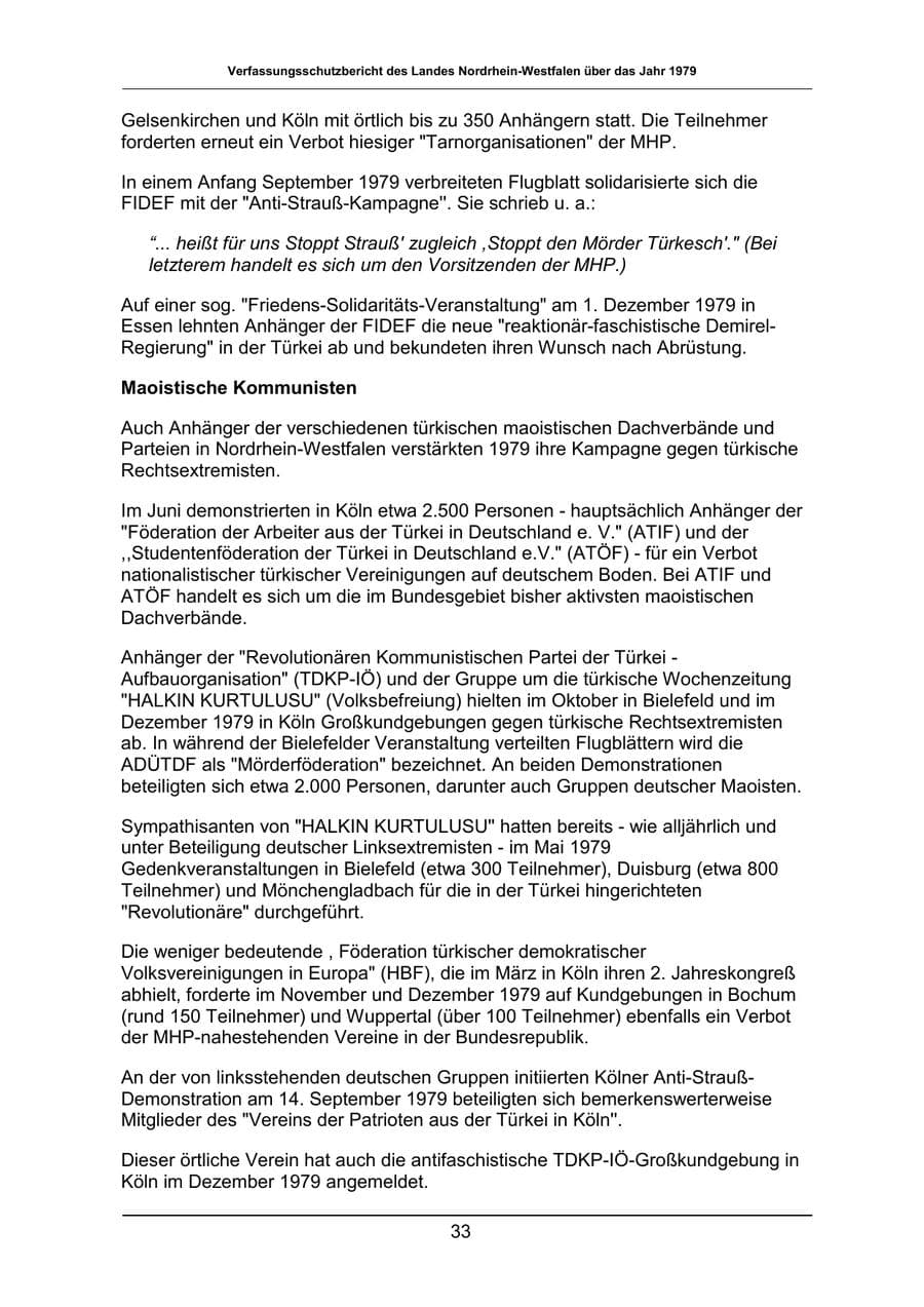 Seite 33 des Verfassungsschutzbericht 1979 Nordrhein-Westfalen