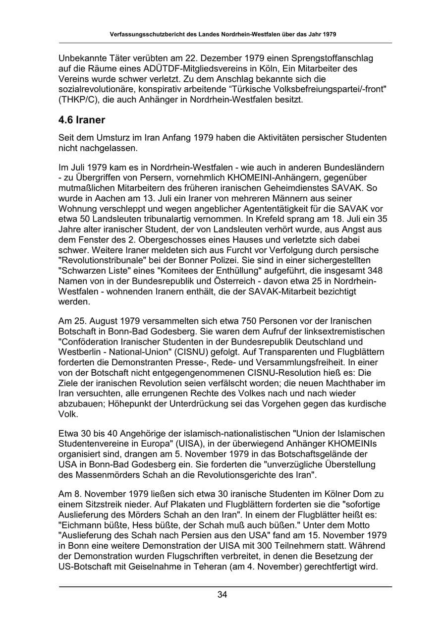 Seite 34 des Verfassungsschutzbericht 1979 Nordrhein-Westfalen