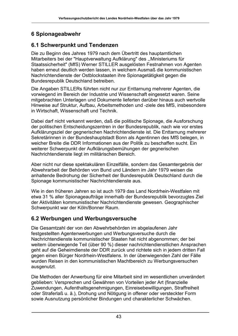 Seite 43 des Verfassungsschutzbericht 1979 Nordrhein-Westfalen