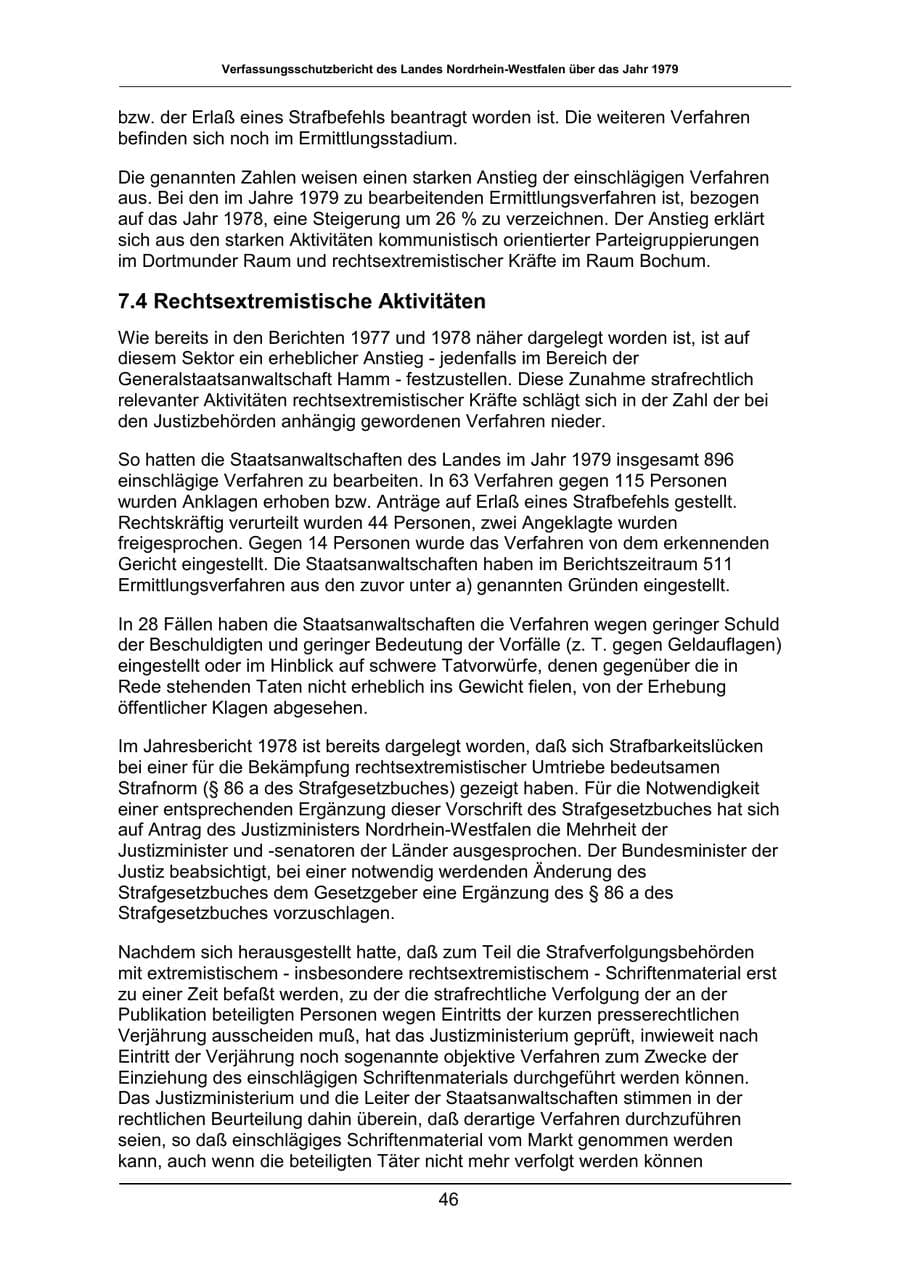 Seite 46 des Verfassungsschutzbericht 1979 Nordrhein-Westfalen