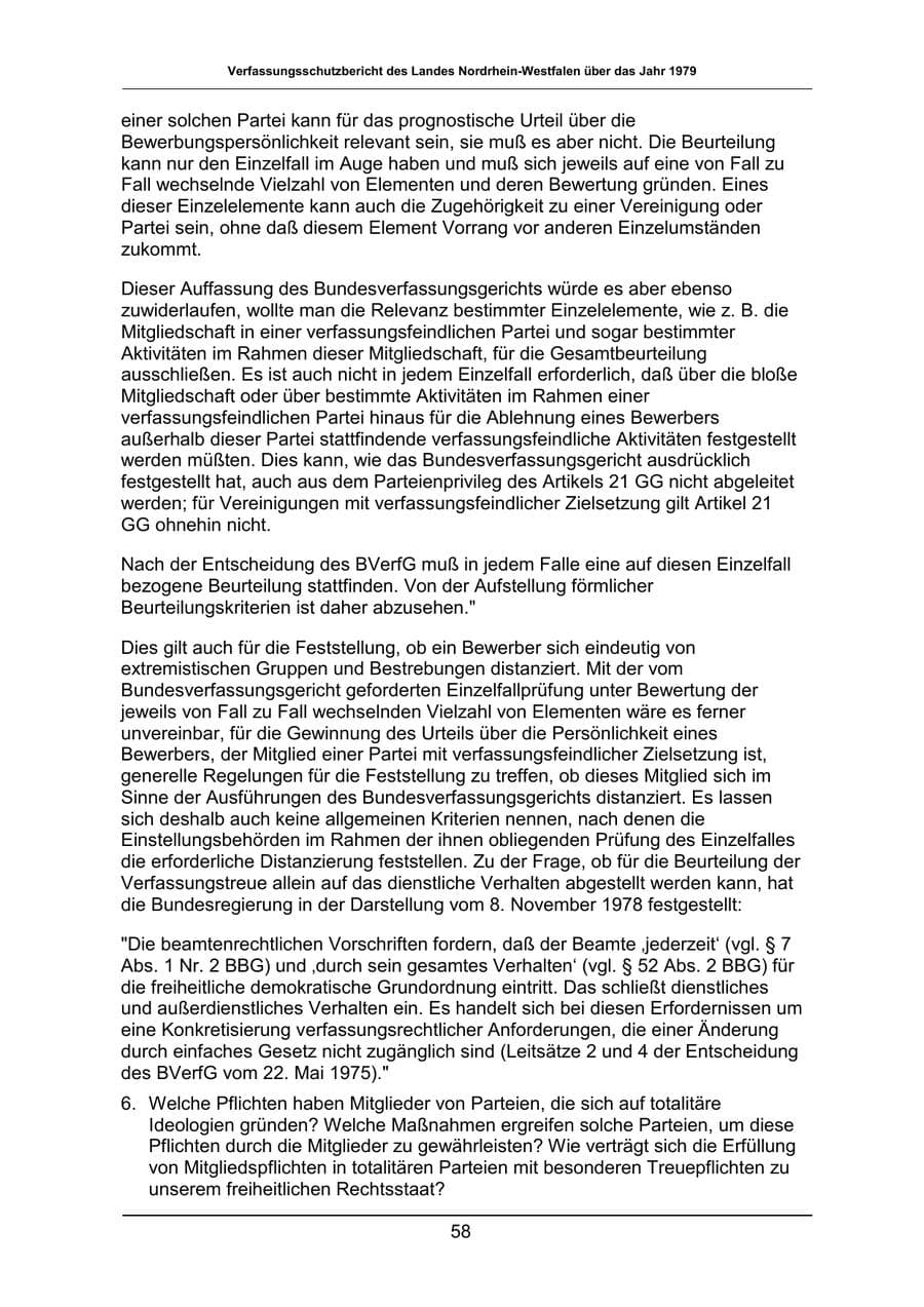 Seite 58 des Verfassungsschutzbericht 1979 Nordrhein-Westfalen