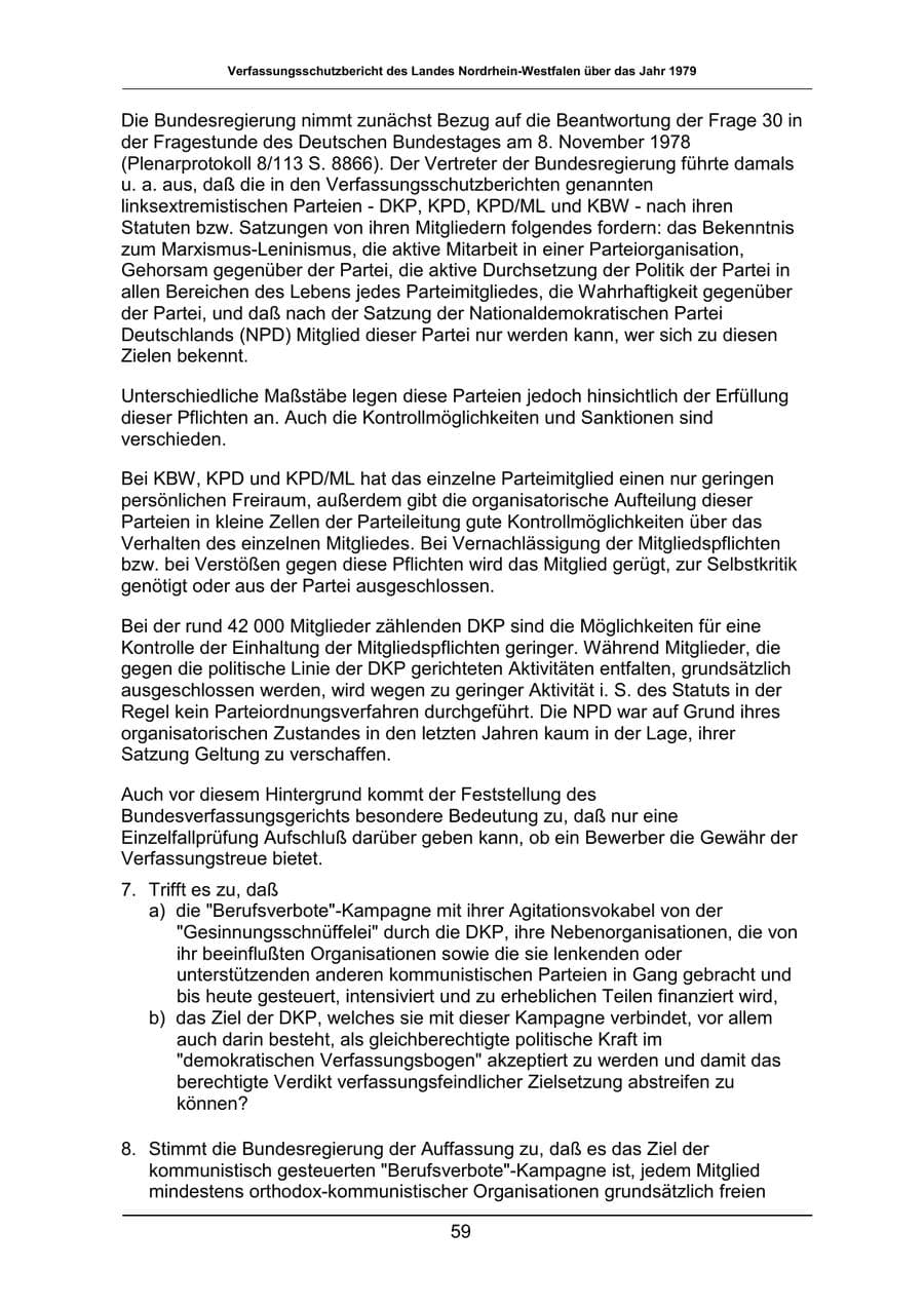 Seite 59 des Verfassungsschutzbericht 1979 Nordrhein-Westfalen