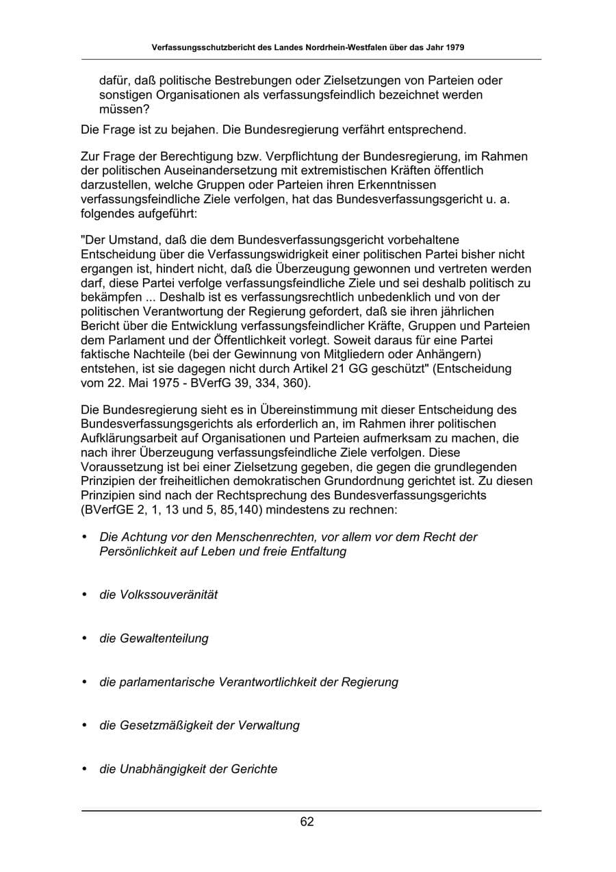 Seite 62 des Verfassungsschutzbericht 1979 Nordrhein-Westfalen