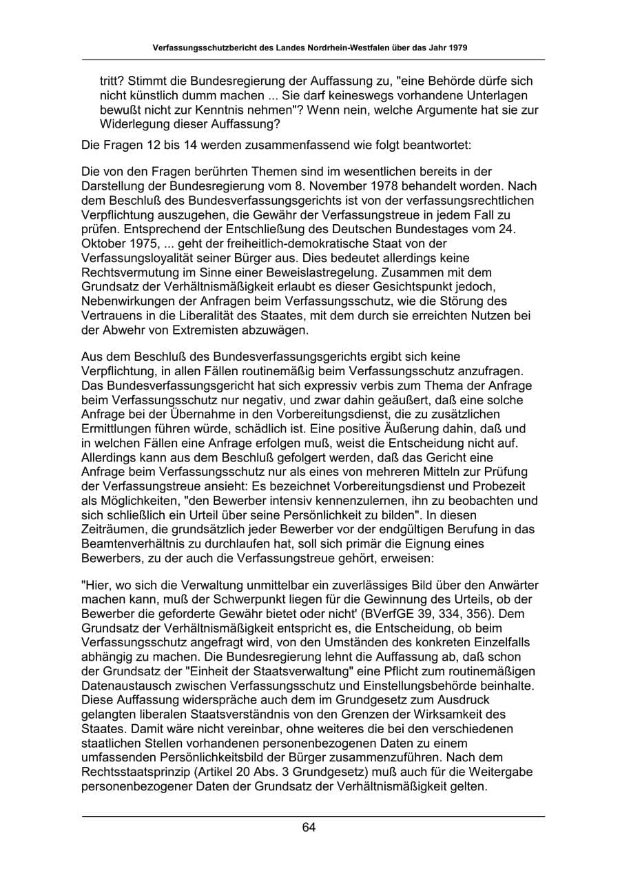 Seite 64 des Verfassungsschutzbericht 1979 Nordrhein-Westfalen