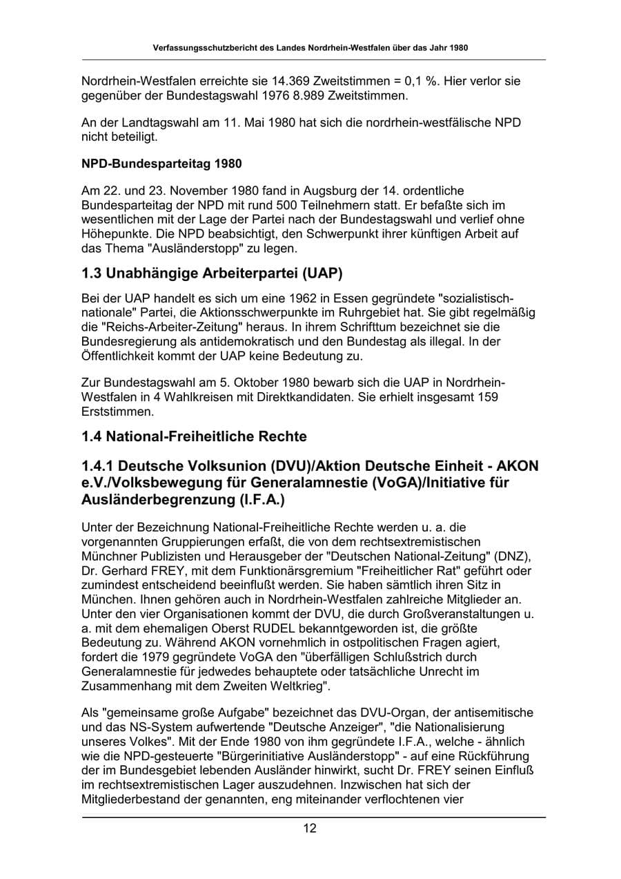Seite 12 des Verfassungsschutzbericht 1980 Nordrhein-Westfalen
