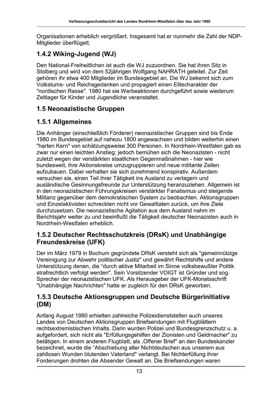 Seite 13 des Verfassungsschutzbericht 1980 Nordrhein-Westfalen