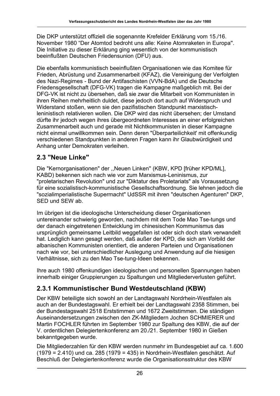 Seite 26 des Verfassungsschutzbericht 1980 Nordrhein-Westfalen