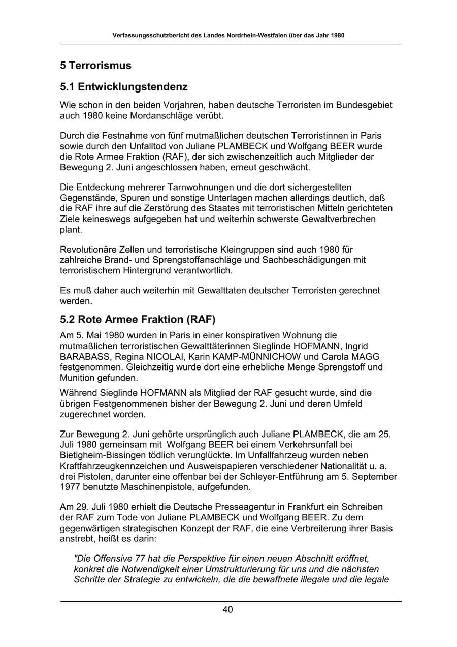 Seite 40 des Verfassungsschutzbericht 1980 Nordrhein-Westfalen