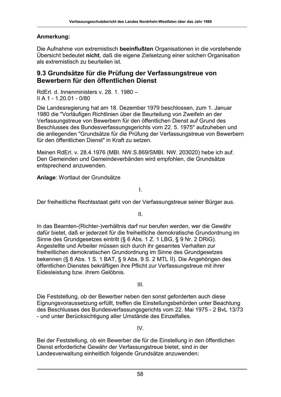 Seite 58 des Verfassungsschutzbericht 1980 Nordrhein-Westfalen