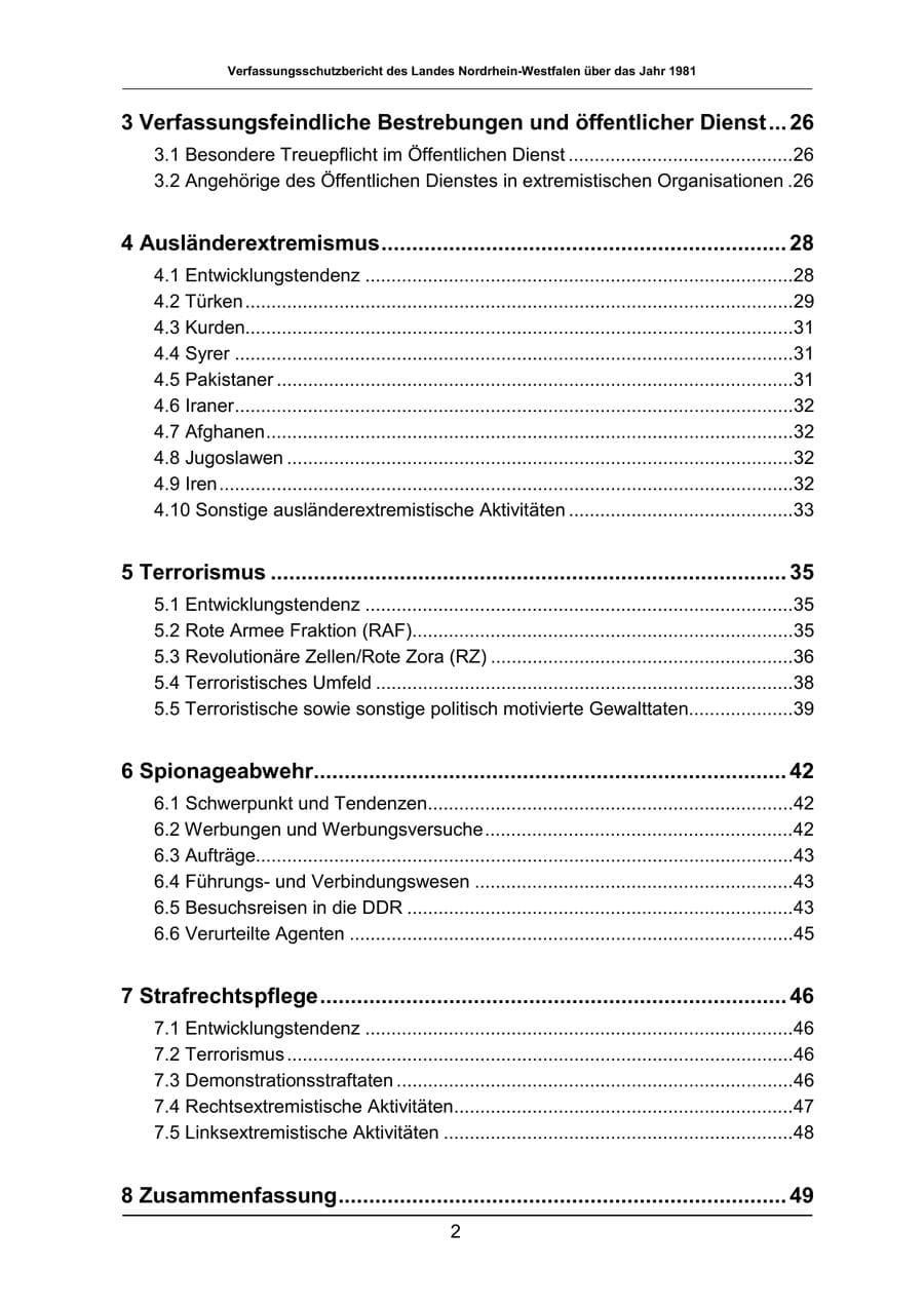 Seite 2 des Verfassungsschutzbericht 1981 Nordrhein-Westfalen