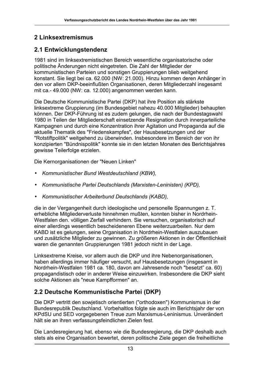 Seite 13 des Verfassungsschutzbericht 1981 Nordrhein-Westfalen