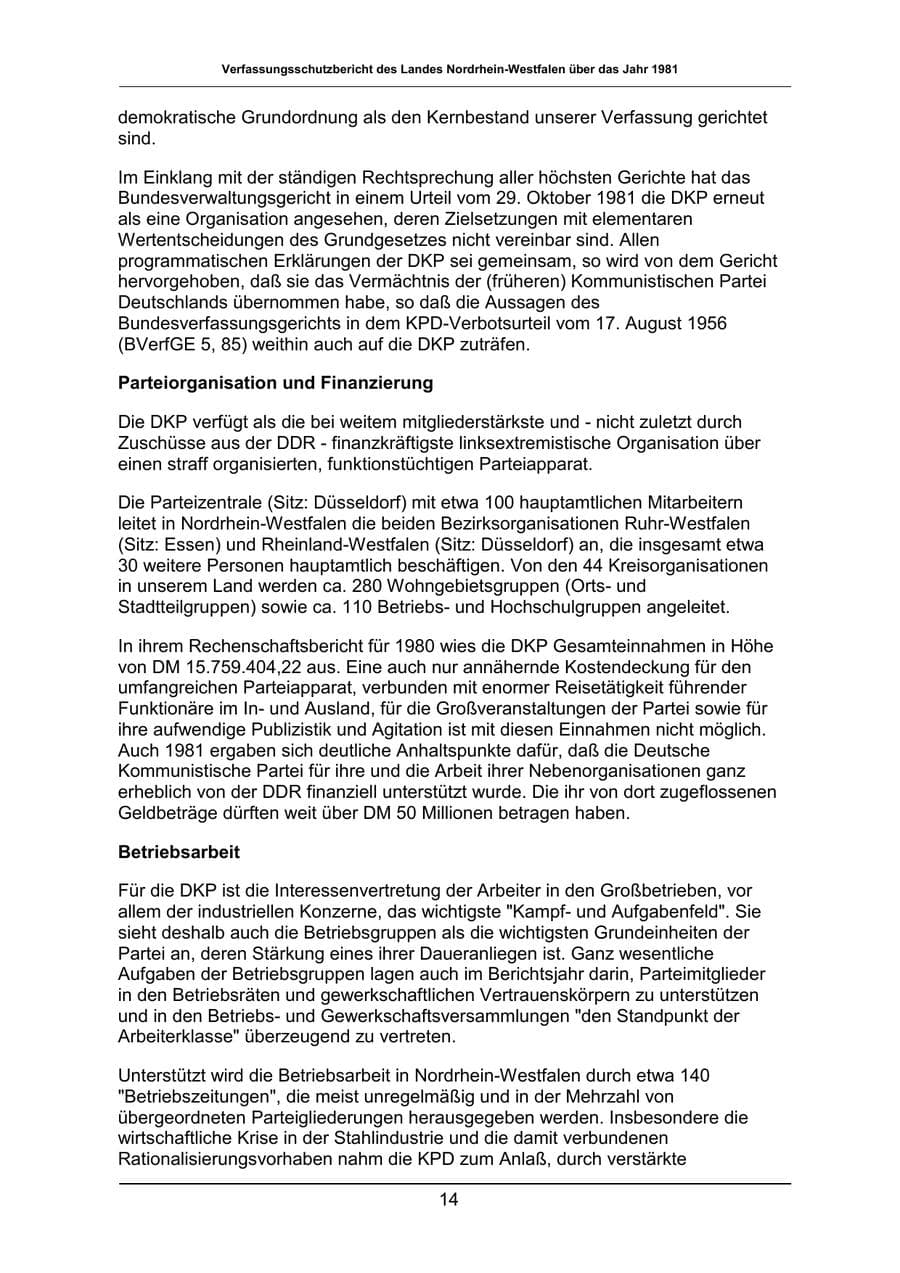 Seite 14 des Verfassungsschutzbericht 1981 Nordrhein-Westfalen