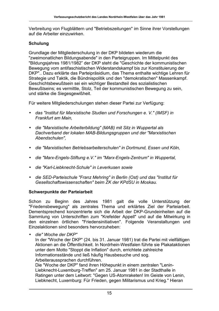 Seite 15 des Verfassungsschutzbericht 1981 Nordrhein-Westfalen