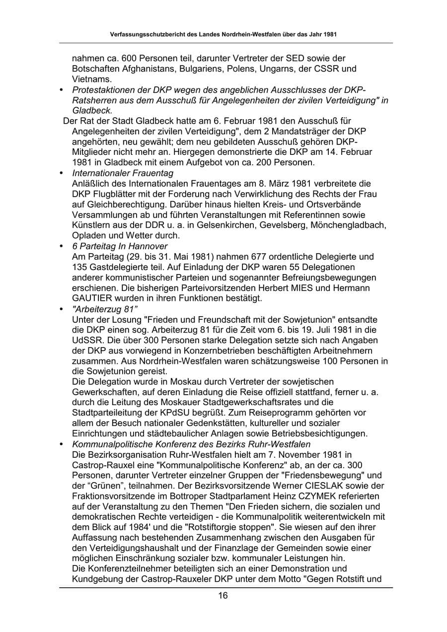 Seite 16 des Verfassungsschutzbericht 1981 Nordrhein-Westfalen