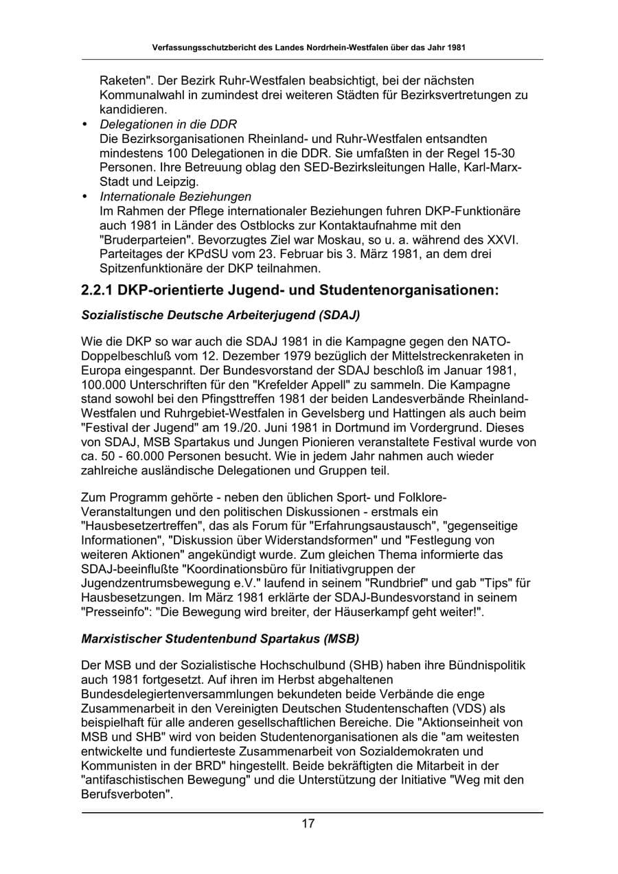 Seite 17 des Verfassungsschutzbericht 1981 Nordrhein-Westfalen