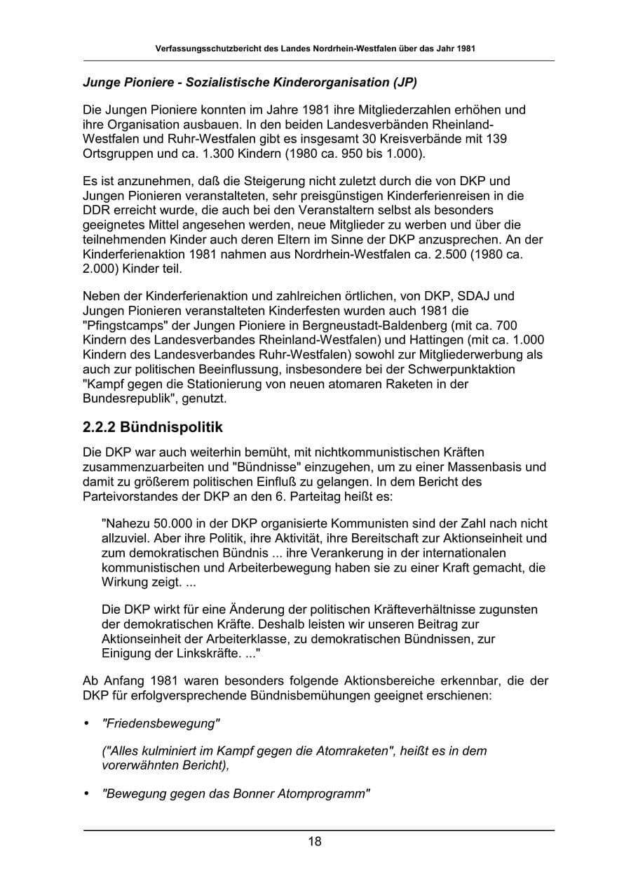 Seite 18 des Verfassungsschutzbericht 1981 Nordrhein-Westfalen