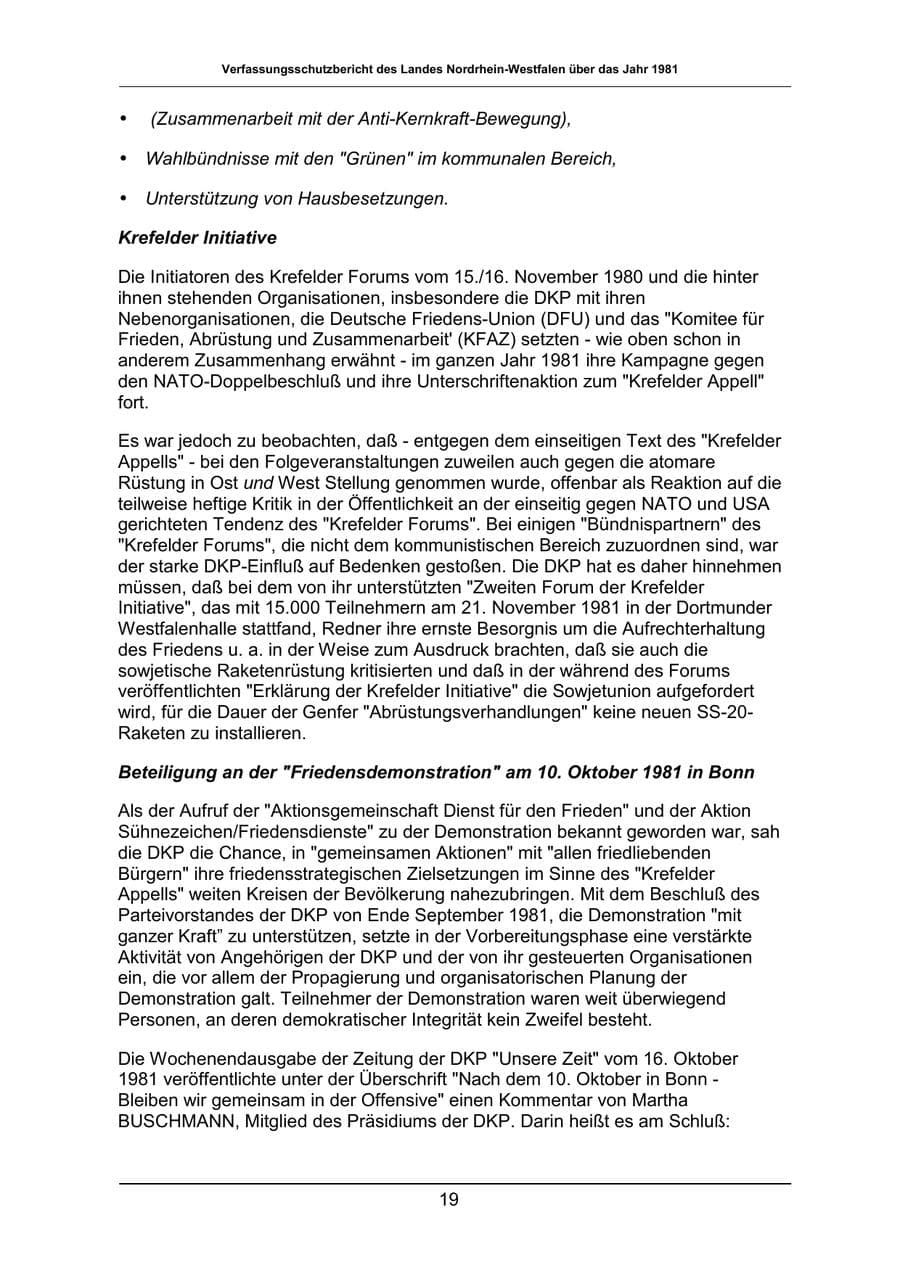 Seite 19 des Verfassungsschutzbericht 1981 Nordrhein-Westfalen