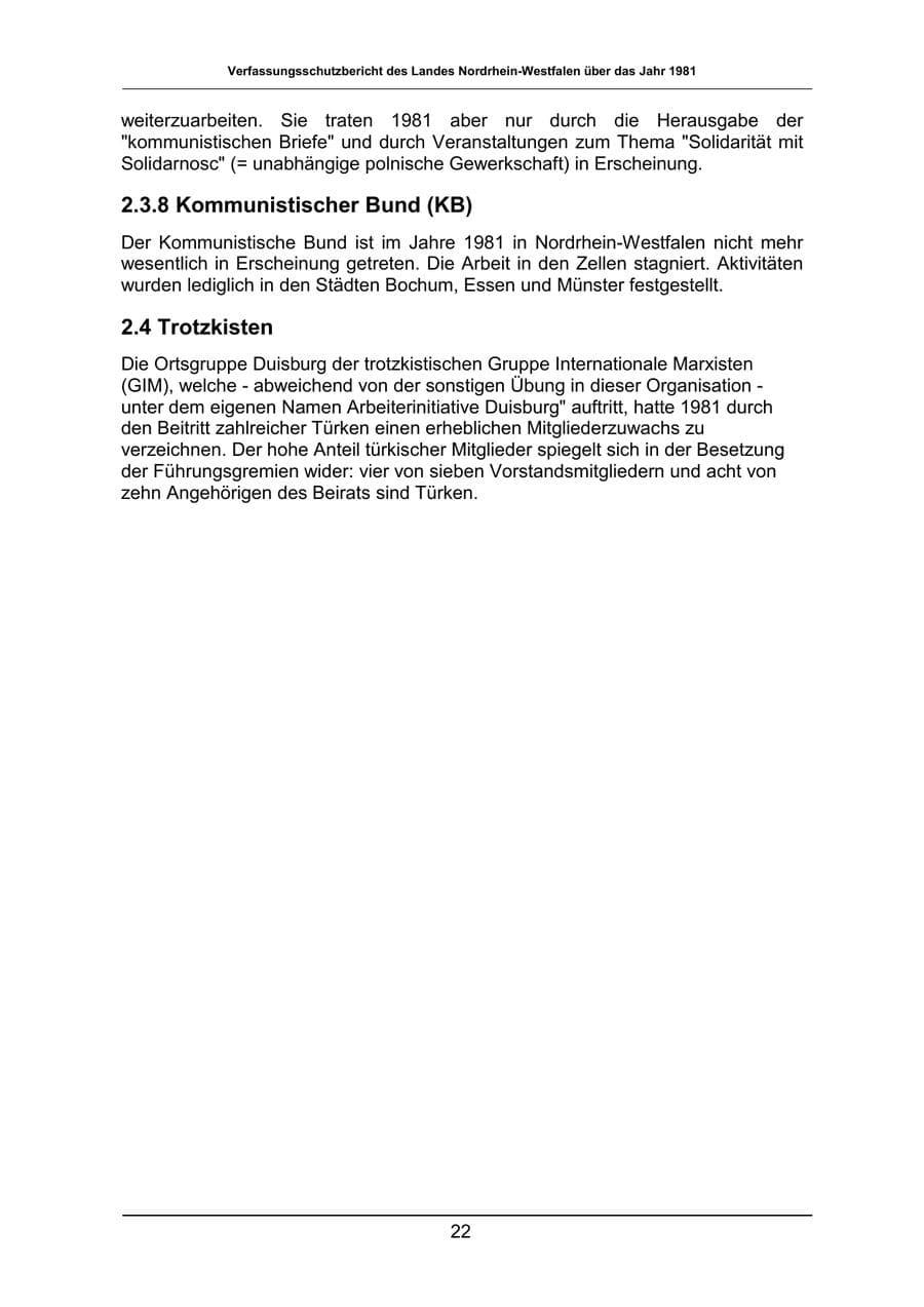 Seite 22 des Verfassungsschutzbericht 1981 Nordrhein-Westfalen