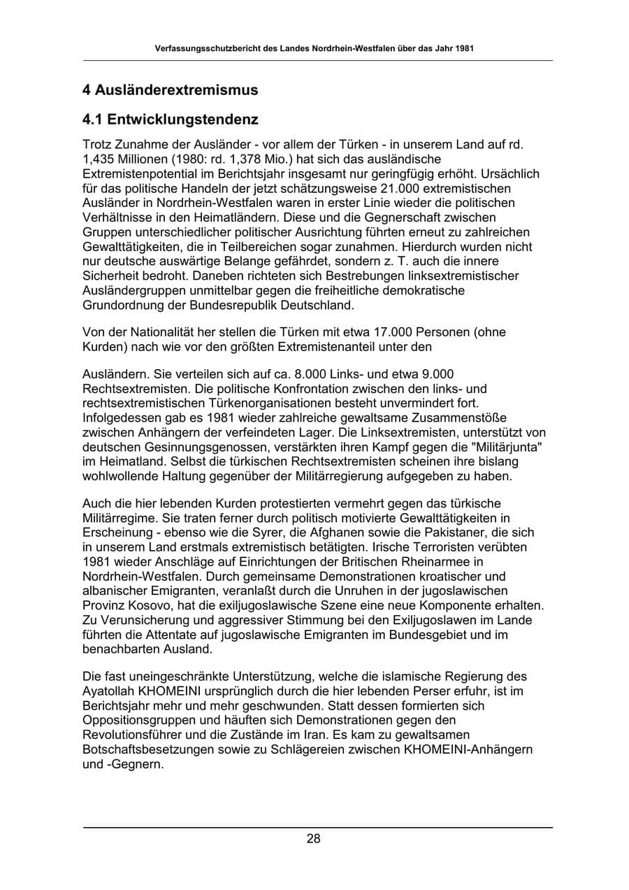 Seite 28 des Verfassungsschutzbericht 1981 Nordrhein-Westfalen