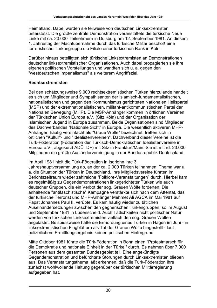 Seite 30 des Verfassungsschutzbericht 1981 Nordrhein-Westfalen