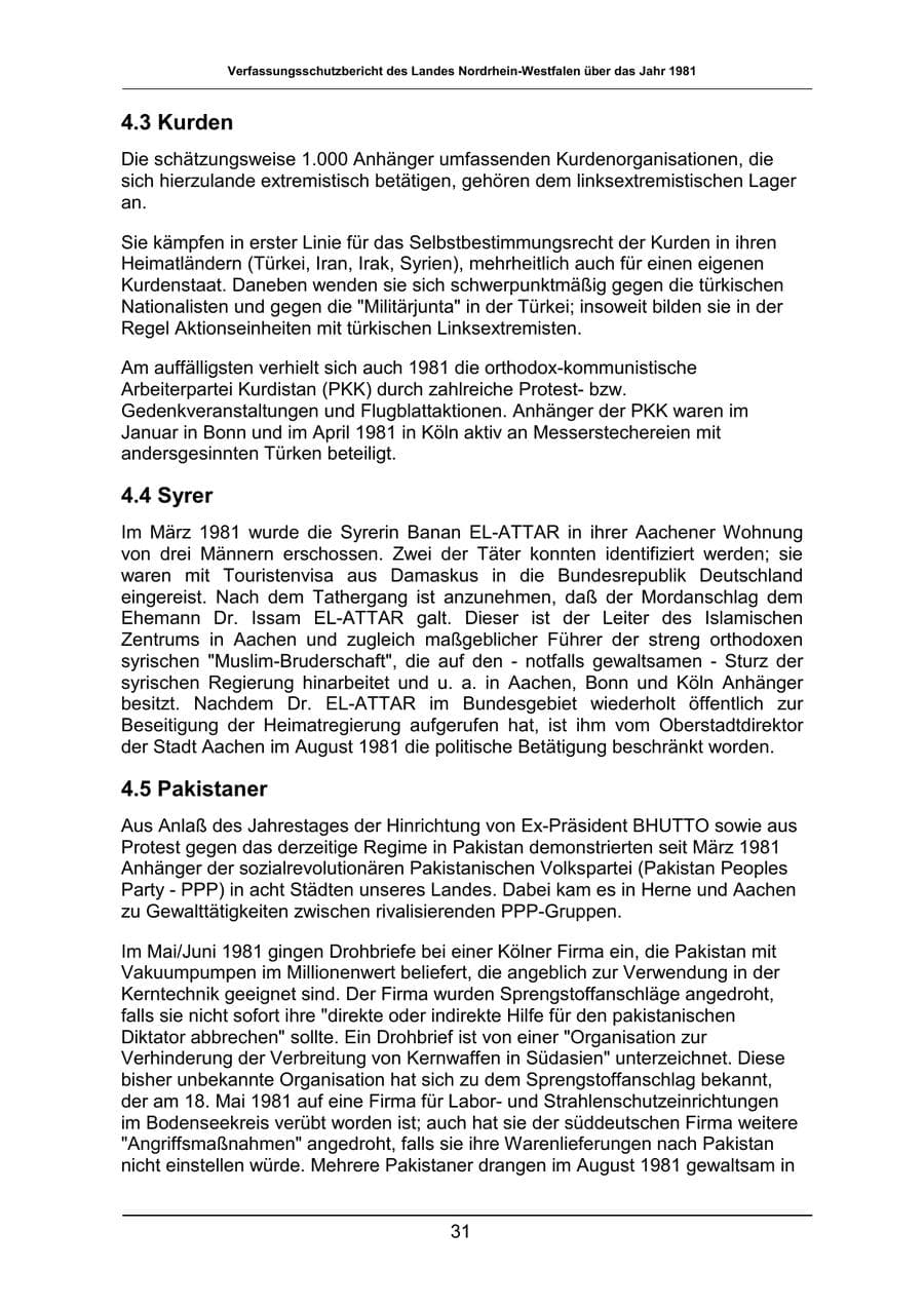 Seite 31 des Verfassungsschutzbericht 1981 Nordrhein-Westfalen