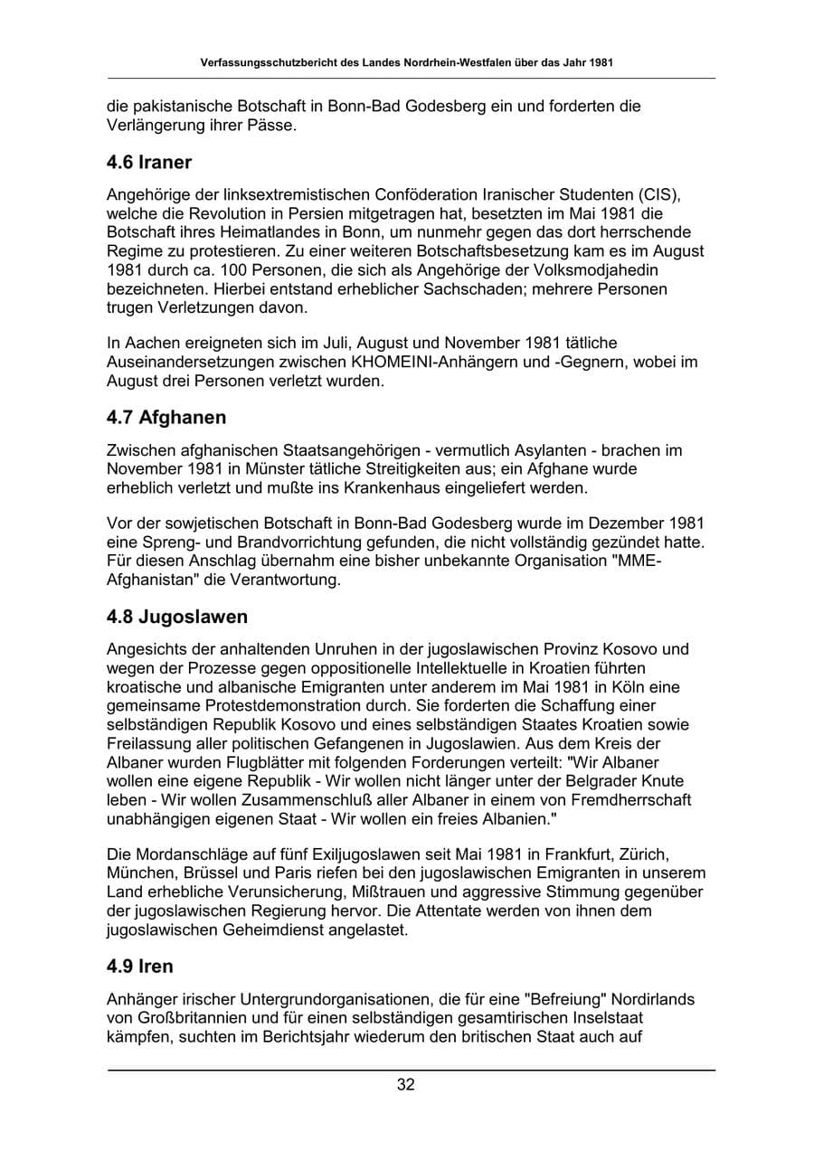 Seite 32 des Verfassungsschutzbericht 1981 Nordrhein-Westfalen