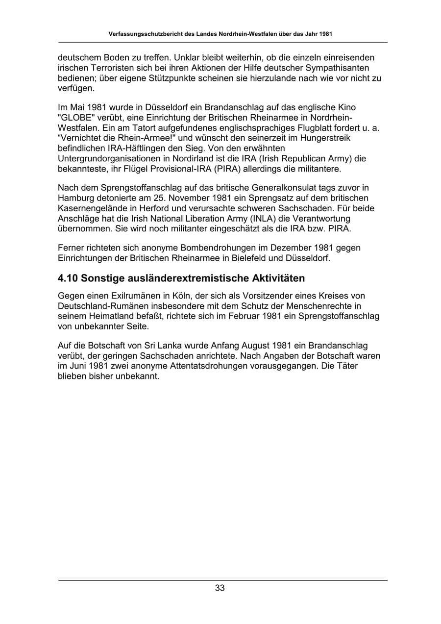 Seite 33 des Verfassungsschutzbericht 1981 Nordrhein-Westfalen