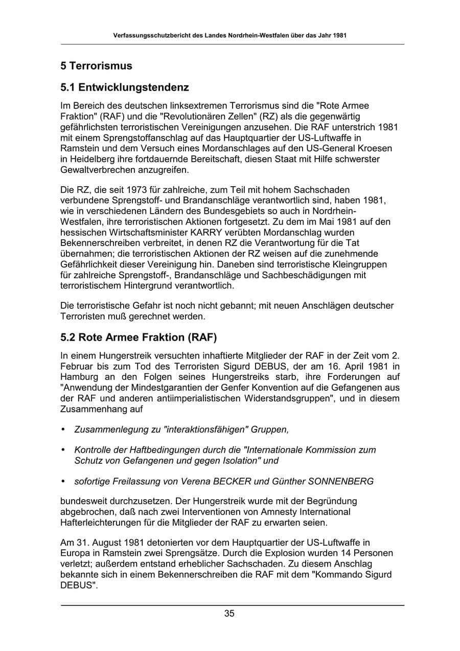 Seite 35 des Verfassungsschutzbericht 1981 Nordrhein-Westfalen