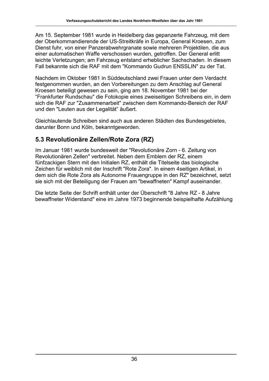 Seite 36 des Verfassungsschutzbericht 1981 Nordrhein-Westfalen