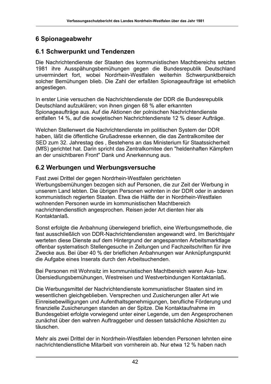 Seite 42 des Verfassungsschutzbericht 1981 Nordrhein-Westfalen