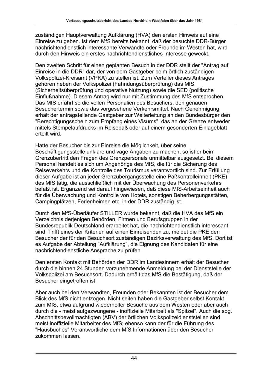 Seite 44 des Verfassungsschutzbericht 1981 Nordrhein-Westfalen