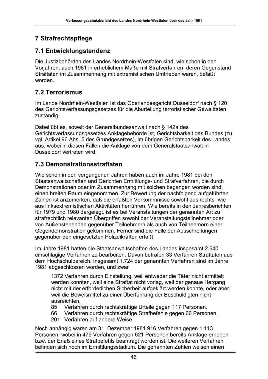 Seite 46 des Verfassungsschutzbericht 1981 Nordrhein-Westfalen
